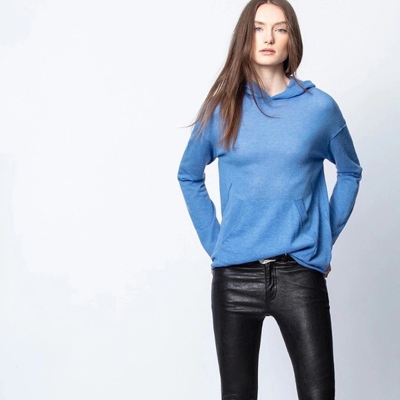 NWT $478 Zadig & Voltaire Cashmere Sweater blue hooded - Picture 1 of 5